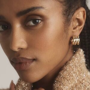 NEW Anthropologie Triple Hoop Huggie Gold Earrings